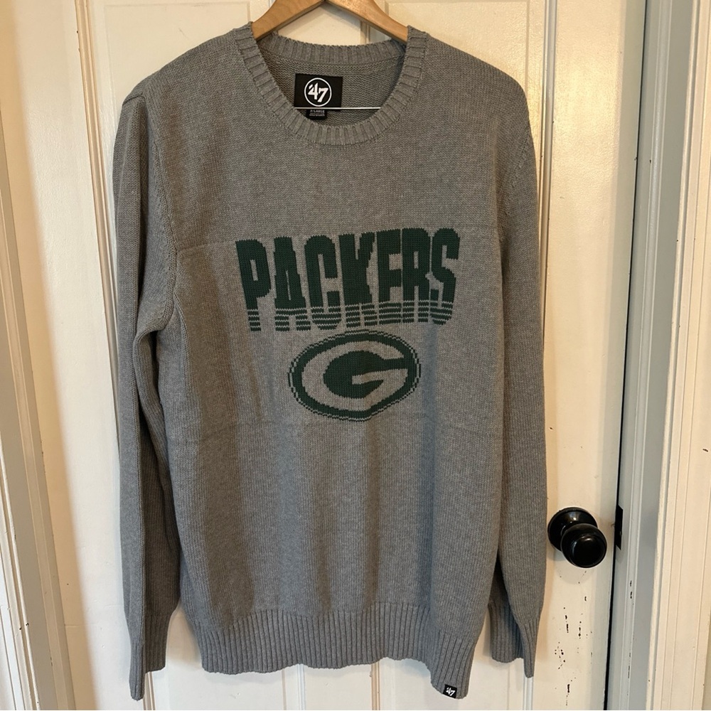 47 Green Bay Packers NWT Sweater Gray Crewneck Cotton Football knit NFL Size XL‎